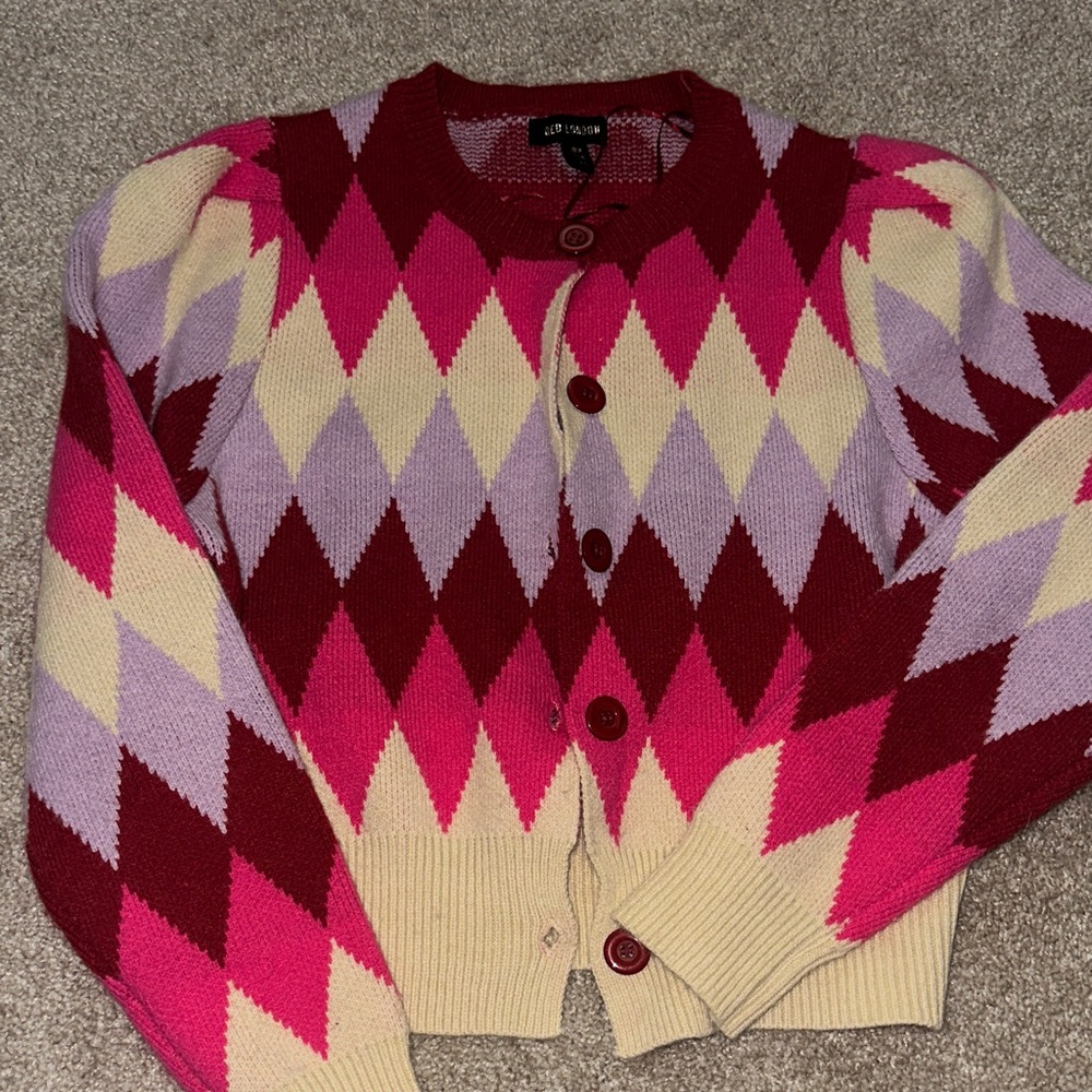 QED London Argyle Cardigan - Red, Pink, Cream, Purple